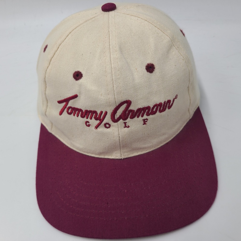 Vintage Tommy Armour Hat Strapback (Fits Small) Beige Maroon Tommy Gun Golf‎ Men